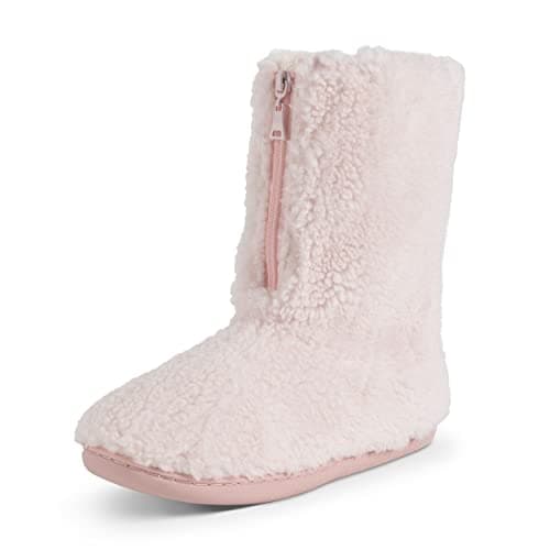 Image of Polar Women’s Faux Fur Indoor Outdoor Boot Slippers - Memory Foam Lined House Shoes with Zip Closure, Plush Warm Lining & Non-Slip Sole - Cosy Winter Comfort Footwear - Pink Shearling - UK5/EU38