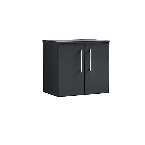 Image of nuie Wall Hung 2 Door Vanity Unit & Worktop, 600mm, Soft Black