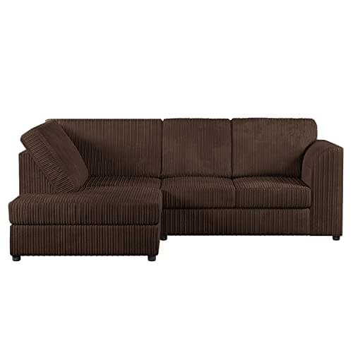 Image of Furnishings For Less UK New Luxor Fullback Chocolate Jumbo Cord 3-4 Seater Corner Sofa Brown Corduroy (Chocolate, Left Hand Facing)