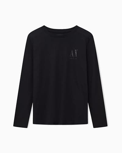 Image of Armani Exchange Women's Long Sleeve Side Tone on Tone Logo T-Shirt, Black, M, Black, M