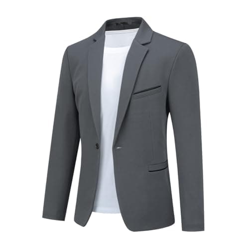 Image of Allthemen Mens One Button Blazer Casual Slim Fit Blazer Jacket Lightweight Suit Jackets Grey L