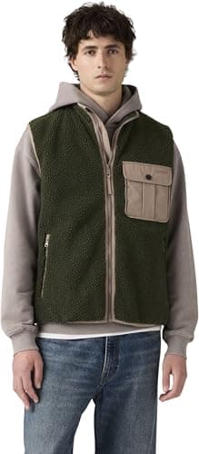 Image of Levi's Men's Vest Joonie Sherpa with Zip, Standard Fit, Green (Deep Depths), L