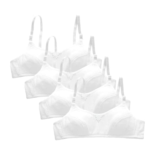 Image of FUIPVGI 4 Pack Girls Bra, Training Crop Bras, Sports Bra, with Adjustable Strap Seamless Sports Underwear, Teenage Girl Crop Top for Daily, Maiden Bras for 10-15 Years Girls (White)