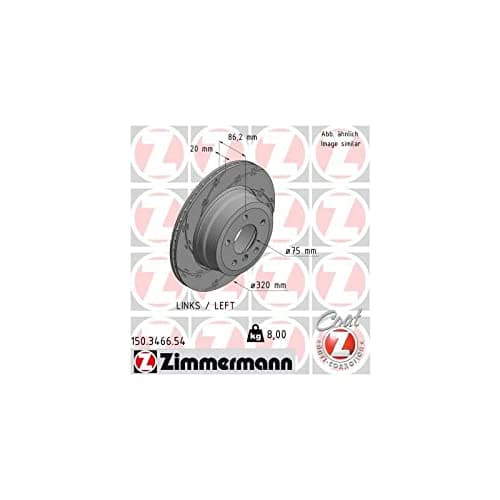 Image of ZIMMERMANN 150.3466.54 Brake Disc Rear Left Diameter 320 mm Externally Vented Slotted Compatible with BMW 5 Saloon E60 34216763345 34216864053
