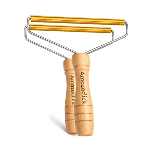 Image of Amazeclick Lint Remover for Clothes, Wooden Fabric Shaver for Sweaters, Couch & Carpet, Reusable Copper Blade Fuzz Remover