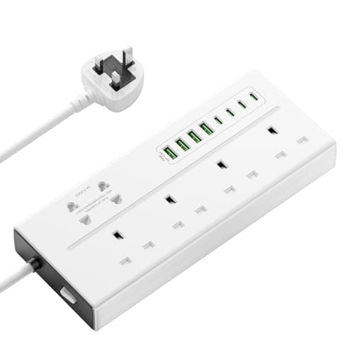Image of Extension Lead with USB Slots, VoltFlow 4 Way Plug Extension Socket with 8 USB Ports, 1.8M Extension Cable with Switch 13A 3250W Overload Protection Power Strip for Home, Kitchen, Office