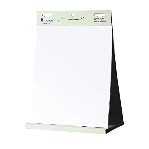 Image of indigo® Tabletop Self-Stick Flipchart Pad – 20 Sheets, 70gsm Paper, 58.5 x 50cm – Portable Easel Pad with Adhesive Backing for Meetings, Offices, Schools – Pack of 1