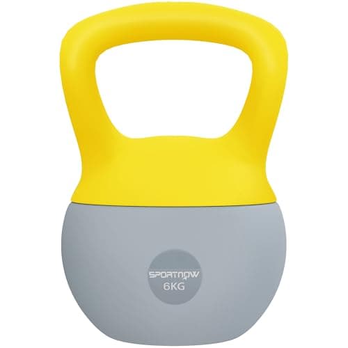 Image of SPORTNOW Soft Kettlebell, 6kg Kettle Bell with Non-Slip Handle for Home Gym Weight Lifting and Strength Training, Yellow and Grey