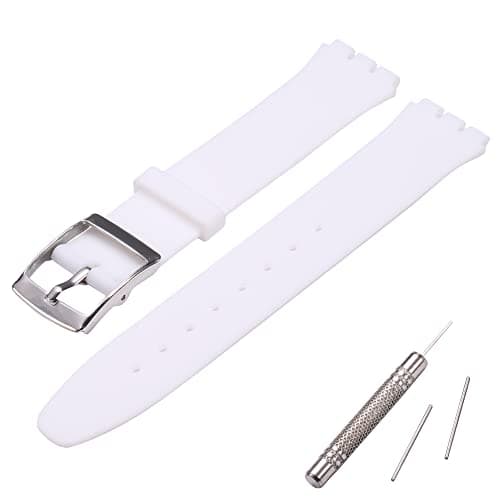 Image of MCXGL silicone replacement strap ultra-thin ladies watch band compatible with swatch skin series no second watch (16mm) (white)