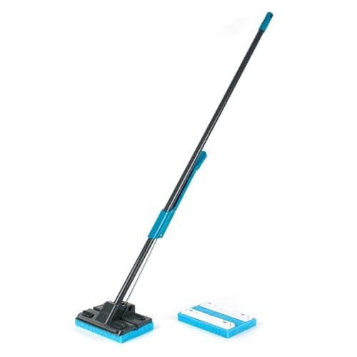 Image of Beldray LA050915 Self Wringing Sponge Mop – Long Handle, Flat Hard Floor Cleaning Mop With Extra Replacement Head, Super Absorbent, Lightweight Floor Cleaner, Non-Abrasive, Easy Wring, Black/Blue