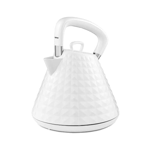 Image of GEEPAS Argyle 1.5L Cordless Electric Kettle | Traditional Pyramid Kettle with 360° Rotational Base Strix Control Auto Shut Off & Boil Dry Sensor | Space Saving Cord Storage LED Indicator | 3000W White