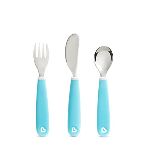 Image of Munchkin Splash Toddler Cutlery Set (Fork, Knife & Spoon), Blue | BPA-Free, Dishwasher Safe, Easy-Grip Utensils for Self-Feeding | Safe Flatware for Babies & Toddlers 18+ Months