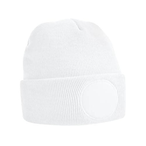 Image of Beechfield Unisex Circular Patch Cuffed Beanie (One Size) (White)