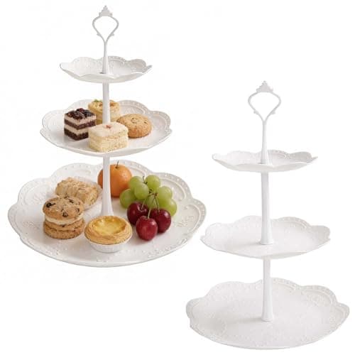 Image of 3-Tier Cake Stand 2-Pack, Square Afternoon Tea Stand – Food-Grade PP, Easy Assembly, for Cupcakes, Desserts, Party & Wedding (White)