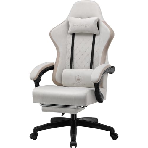 Image of GTPLAYER Fabric Gaming Chair with Footrest, Ergonomic Computer Desk Chair with Pocket Spring Cushion Home Office High Back Support Lumbar Support Heavy Duty Wide