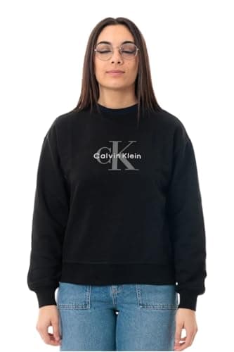 Image of Calvin Klein Women’s Round Neck Monologo French Terry Sweatshirt, Black (Black), XXL