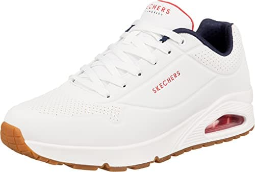 Image of Skechers Men's Uno Stand On Air Trainers, White Durabuck/Navy/Red Trim, 10 UK