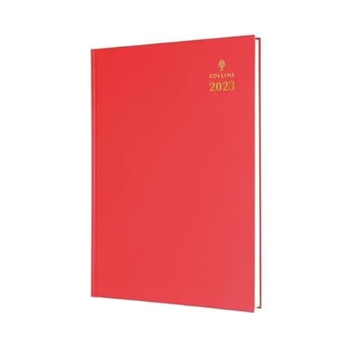 Image of Finchley Collins A5 Desk Diary Day Per Page Red 2023 52.15-23+ free refill pen