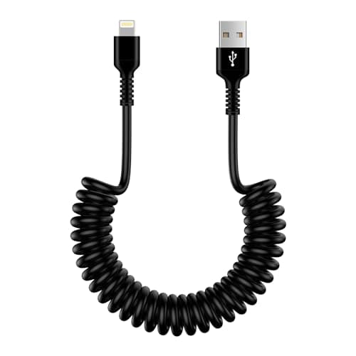Image of Coiled USB A to Lightning Cable for Car, [MFi Certified] 6FT/1.8M Apple Carplay Cable iPhone Charger Lead, Retractable Lightning Cord Short Fast Charging Lead for iPhone 14 Pro/14/13/12/11/X/XS/XR/8