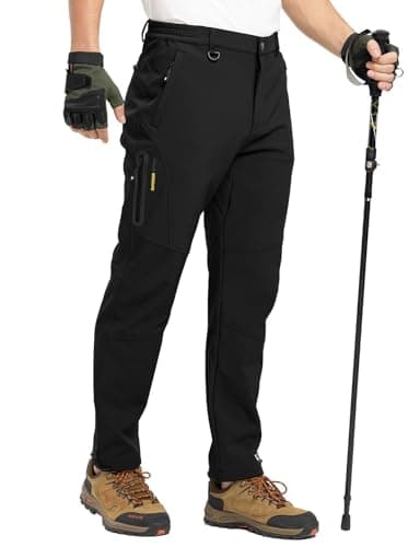 Image of YSENTO Mens Waterproof Fleece Lined Outdoor Walking Trousers Warm Thermal Softshell Hiking Ski Winter Trousers with Zip Pockets(Black,34)