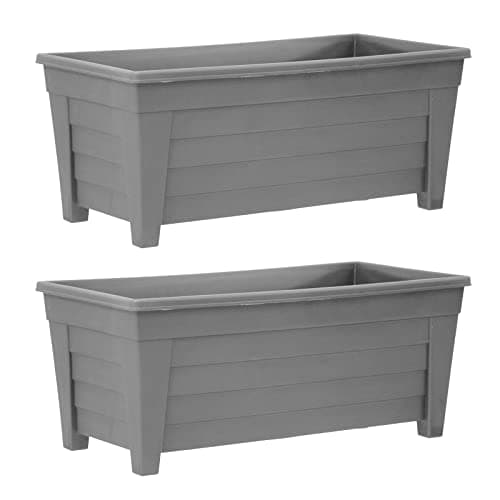 Image of simpa Plastic Trough Garden Planter Pots 55cm Length - GREY, Set of 2 Pots - Suitable for Indoor or Outdoor Use with DIY Drainage Holes.