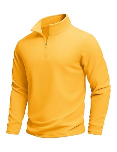 Image of MAGCOMSEN Sweatshirts Mens Plain Quarter Zip Jumpers Work Winter Autumn Fleece Lined Pullover Yellow,XL