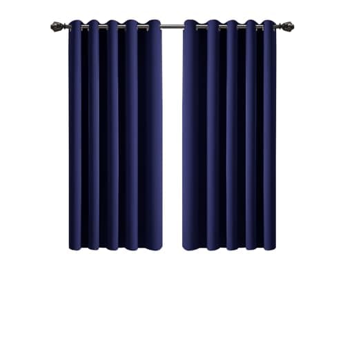 Image of Imperial Rooms Blackout Curtains for Bedroom 46x54 Inch Eyelet Navy Curtains Window Treatments Super Soft Ring Top Living Room Curtain 2 Panels with Tiebacks
