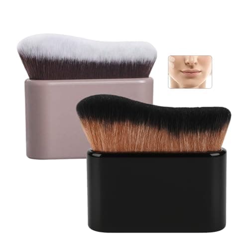 Image of 2PCS 2-in-1 Tanning & Body Makeup Brush Set of 2 – Kabuki Foundation Brush for Body Bronzer, Creams & Highlighter – Ergonomic Arc Design, Dense Soft Bristles, Wide Head for Seamless Blending