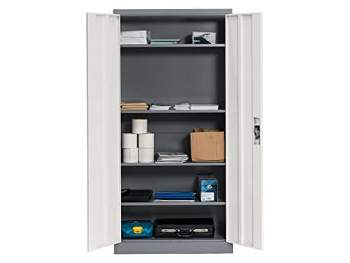 Image of The Workplace Depot Tall & Wide Steel Storage Cabinet – 4 Adjustable Shelves, Lockable Doors, 1850x900x450mm – Modern Office & Warehouse Storage – Easy Assembly (Grey)