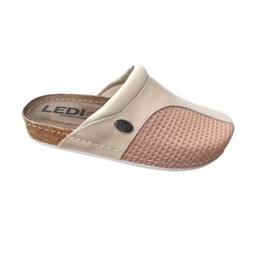 Image of Ledi Anatomic 95-B24_SQVLeather Slip-on Womens Ladies Comfort Clogs Mule Slides Slippers Shoes, Beige-Mallow, EU 41, UK 7.5
