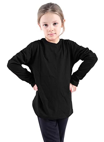 Image of GW CLASSY OUTFIT Kids Girls Boys Plain Long Sleeve Crew T-Shirts Basic Top School Kids T-Shirt Tops Crew Neck Uniform Jumper UK Size (Black, 7-8 Years)