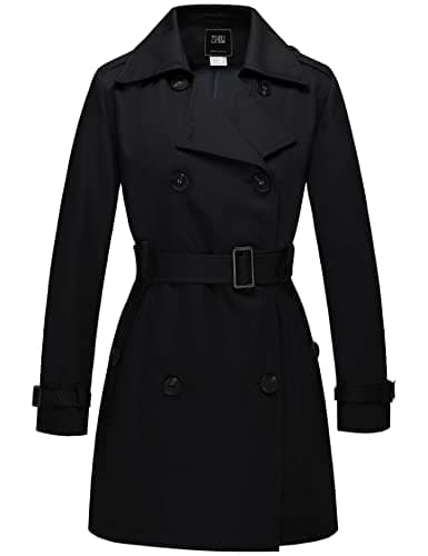 Image of Wantdo Women's Double-Breasted Waterproof Trench Coat Windproof Lightweight Outerwear Coats Belted Shoulder Epaulets Slim Fit Jackets Black 10