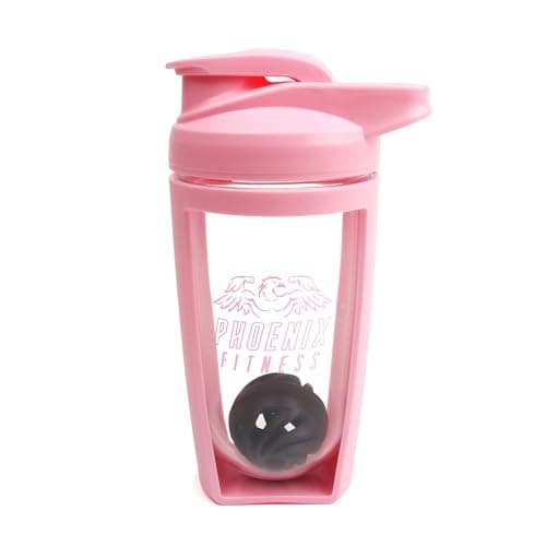 Image of Phoenix Fitness Protein Shaker Bottle - 600ml Leakproof BPA Free Gym Bottle with Screw Top Lid and Mixer Ball for Protein Shakes, Juices & Supplements for Men and Women - Pink