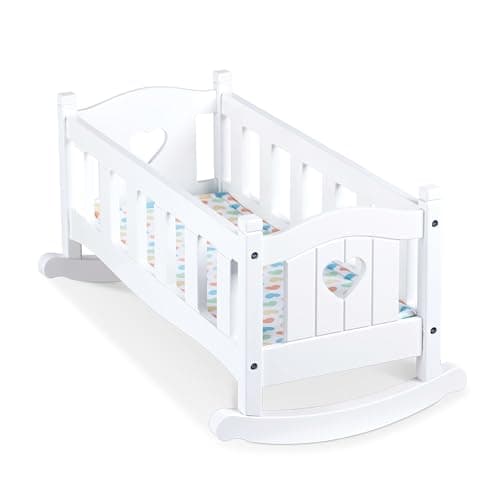Image of Melissa & Doug Mine to Love Wooden Play Cradle for Dolls, Stuffed Animals - White (10.2”H x 18.8”W x 20.7”L Assembled)