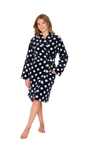 Image of TURTLE Navy Robe Womens Luxury Dressing Gown Clouds All Over Fleece Long Gown (S (Small))
