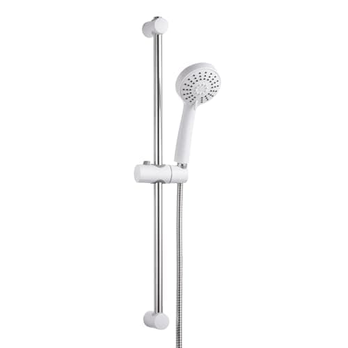 Image of OFFO Shower Riser Rail Kit, Shower Slide Bar 60cm with 3 Modes Shower Head and Hose Set, 1.6m Stainless Steel Hose, Height Adjustable for Bathroom Shower, White