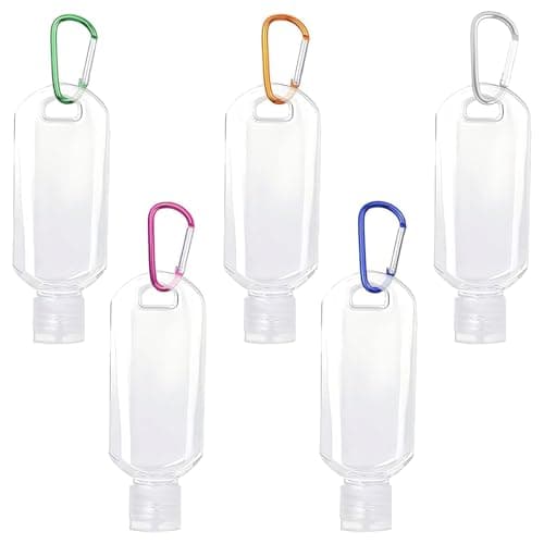 Image of HuaaxtLang 5PCS Hand Sanitiser with Clip,50ml Travel Bottles for Toiletries,Portable Plastic Leakproof Squeeze Bottles Kits with Flip Cap for Home Office Outdoor