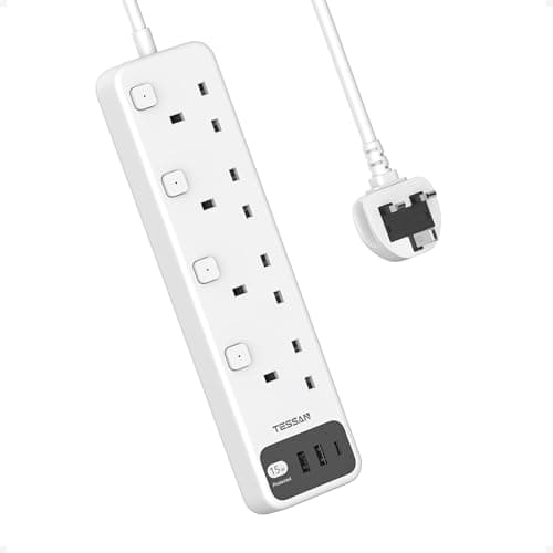 Image of TESSAN Extension Lead with USB C Slots, 4 Way Multi Plug Extension Sockets with Individual Switch, Wall Mountable Extension Cable 2M, 3250W Multiplug Power Strip for Home, Office, School Supplies