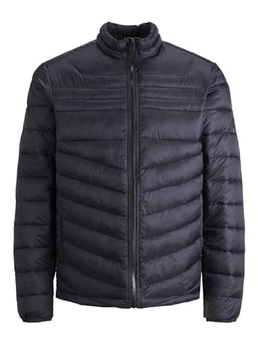 Image of JACK & JONES Mens Puffer Jacket Full Zip Long Sleeve Quilted Padded Puffer Jacket for Men, Black Colour, Size- XL