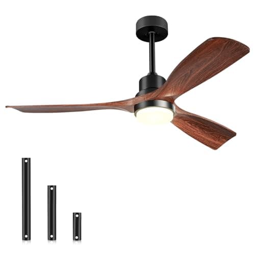 Image of Forrovenco Ceiling Fans with Lights and Remote, 52 Inch Outdoor Ceiling Fan for Patios with Light 3 Downrods, 3 Blades Modern Ceiling Fan Noiseless Reversible DC Motor, Wood Fan for Farmhouse