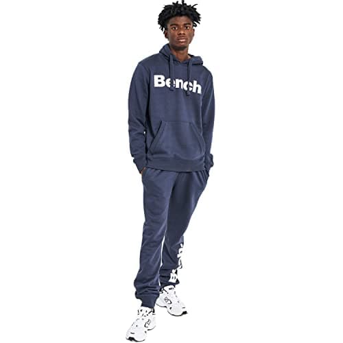 Image of Bench Men's Everyday Mallet Fleece Tracksuit Set, Navy, Pull Over Hoodie and Tracksuit Bottom Co-Ord, 2 Piece, Ribbed Cuffs and Pocket Detail, Everyday Casual Activewear, Medium