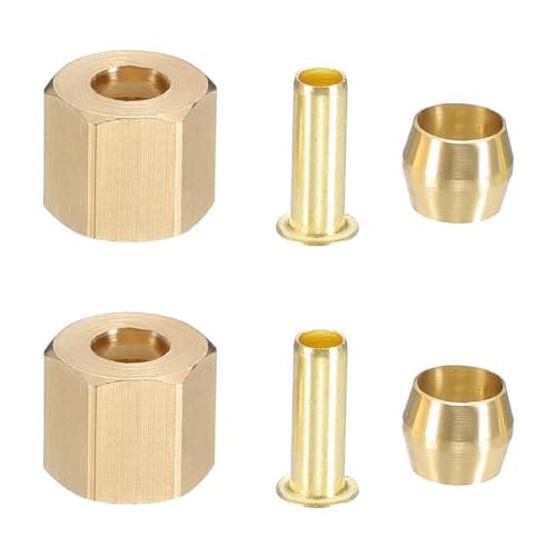 Image of PATIKIL 30Pcs Brass Compression Fittings Assortment Kit, 1/4" Compression Sleeves Ferrules Inserts Nuts for Connecting Air, Fuel, Water, Oil and Inert Gases
