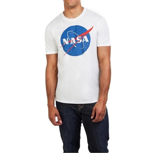 Image of Nasa Men's Circle Logo Regular Fit Crew Neck Short Sleeve T - Shirt, White (White White), Large (Manufacturer Size:Large)