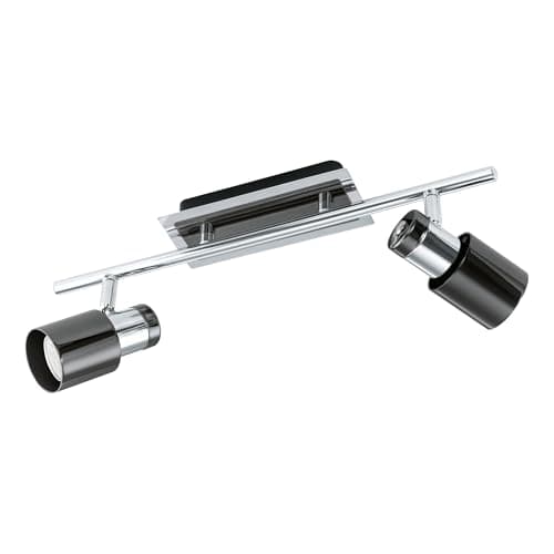 Image of Eglo LED Ceiling Lamp Davida 1, 2-Light Ceiling Spotlight, Metal Ceiling Light in Chrome, Nickel-Nero, Living Room lamp, Spotlight Including GU10 Bulb, Warm White