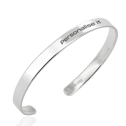 Image of Genuine 925 Sterling Silver Personalised Cuff Bangle Bracelet/Gifts Ideas For Him and Her/Solid Inside/Thick & Strong/Free Engraving/Quality Handmade Silver - KIMNKIM A12-M(6.5) & L(7.5)