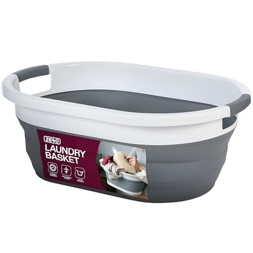Image of ZENO Collapsible Laundry Baskets | Foldable Laundry Basket | Wash Baskets for Laundry | Grey Pop Up Plastic Baskets | Folding Collapsible Basket for Clothes | Spacious Design & Easy To Carry