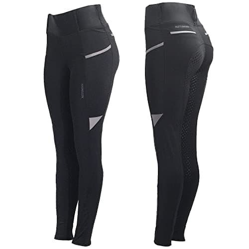 Image of Riding Tights Horse Riding Ladies Women Silicone Full Seat With Phone Pockets Jodhpurs Horse Riding/Gym/Yoga Leggings Tights Breeches (as8, waist, numeric_28, regular, regular, BLACK/GREY, Skinny)