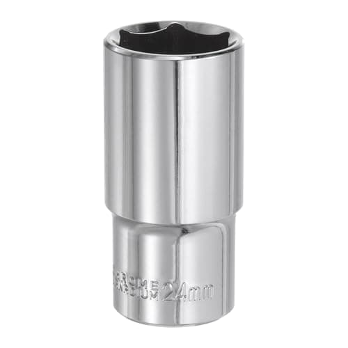 Image of sourcing map 6-Point Socket 3/8" Drive 24mm Deep 2.52" Length 45# Steel Metric Square Drive Sockets Polishing Chromed Sockets for Car Repair Mechanical Maintenance Home Use