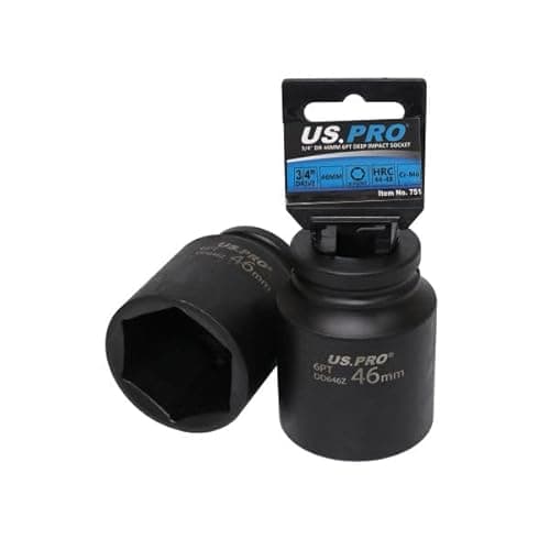 Image of US PRO 3/4-inch Drive 46mm Deep Impact Socket, 6-Point, Chrome Moly Steel, Black Phosphate