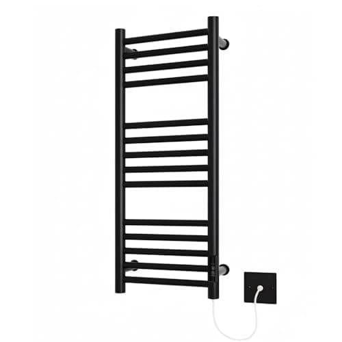 Image of Greened House Black Electric Heated Towel Rail 300mm W x 720 H with Built in Timer Matt Black Energy Efficient